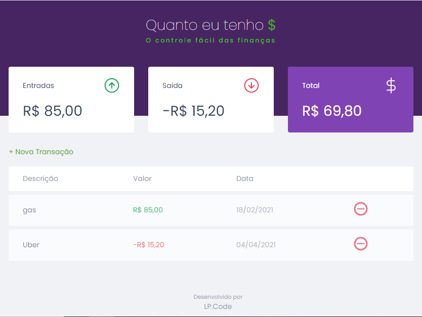 Imagem do Aplicativo Web de Controle Financeiro